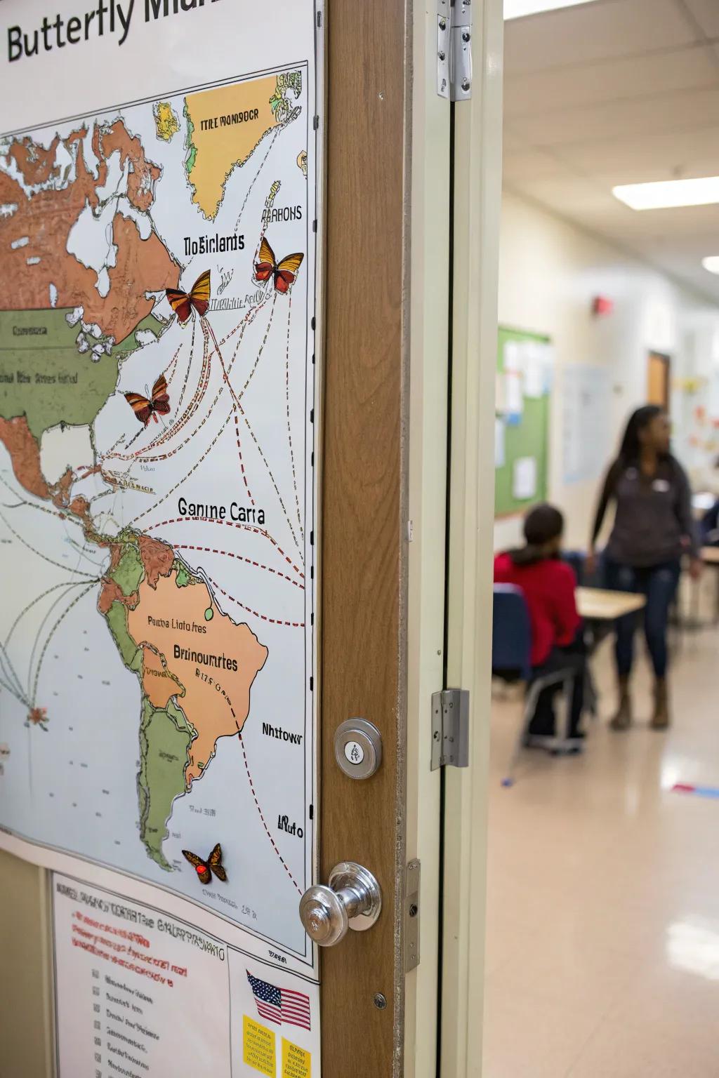 Depict the grand migration of butterflies with a creative path display.