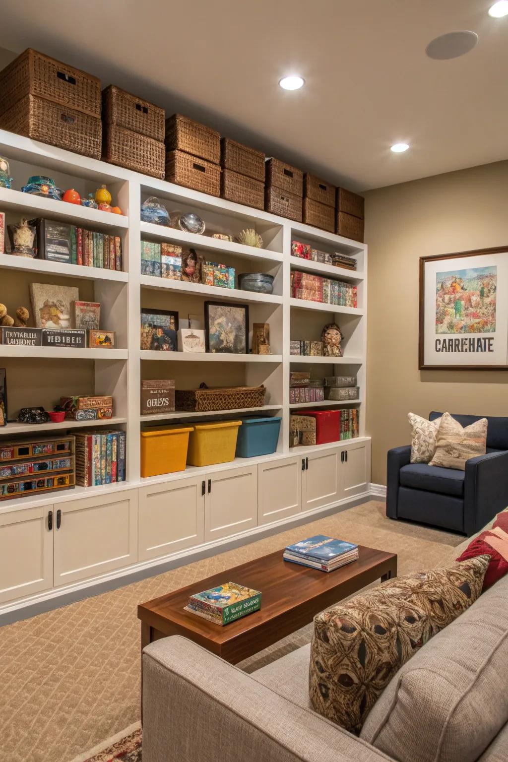 Upward storage solutions retain your gaming space arranged.
