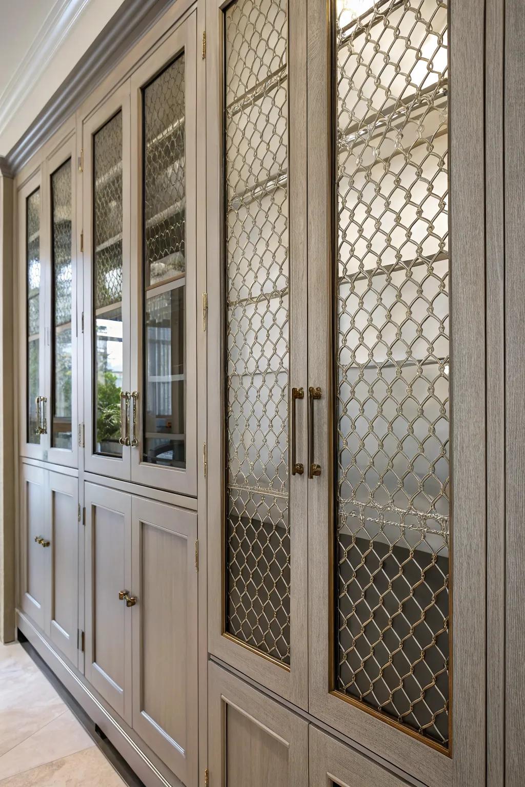 Metal netting panels with mirrors add feel and elegance.