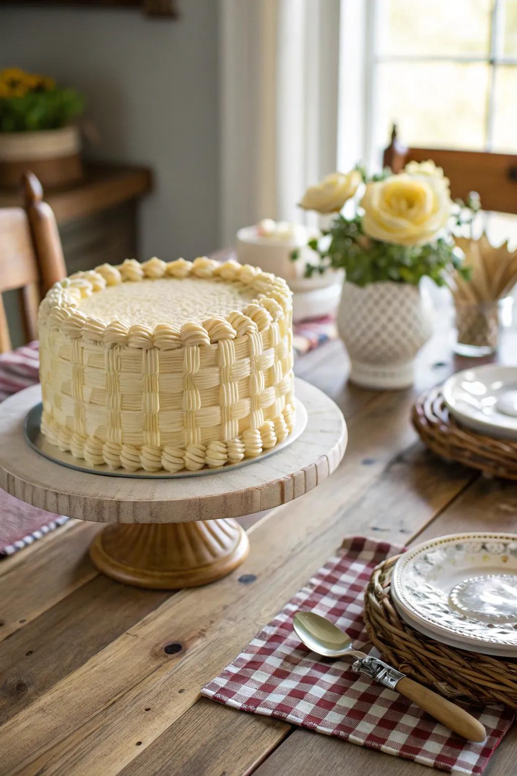 Charming buttercream woven design for a rustic cake