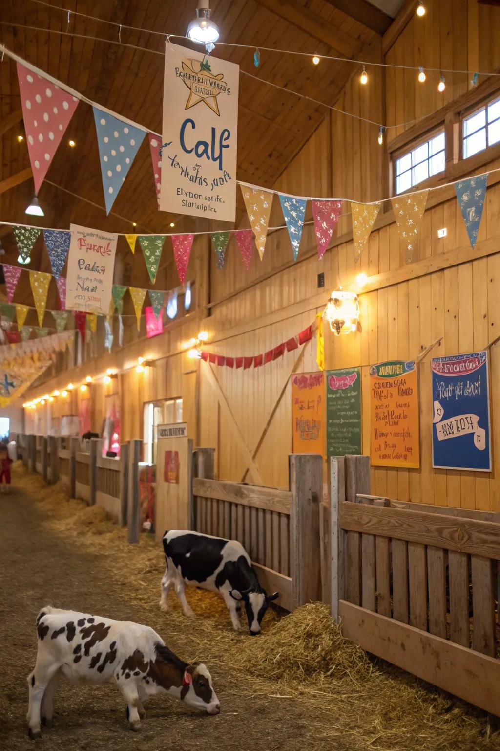 A individualized calf barn boasting charming decor.