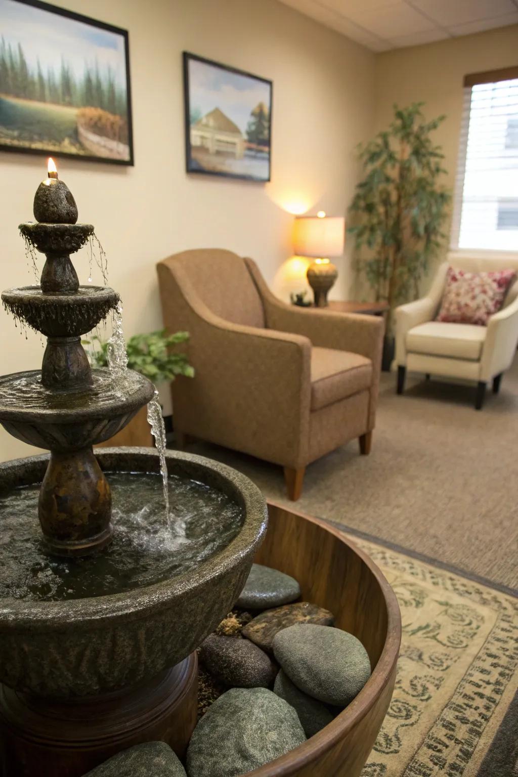 A water feature delivers calming sounds.
