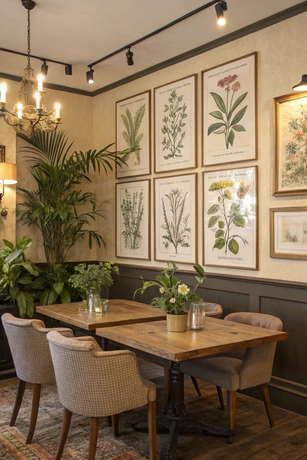 Botanical prints offer a sophisticated and natural aesthetic.