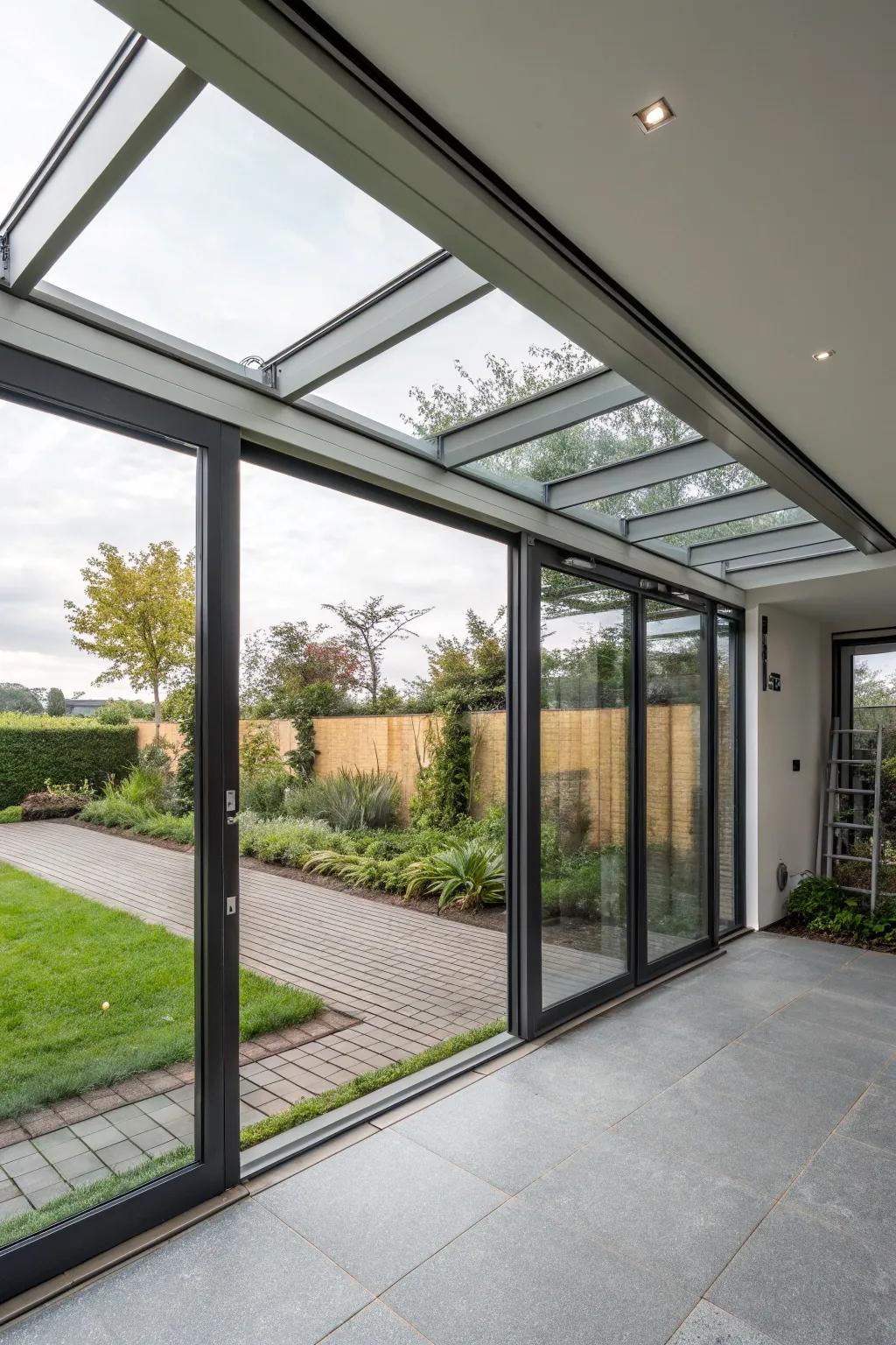 A carport featuring doors made of sustainable materials, demonstrating a dedication to eco-friendly design.