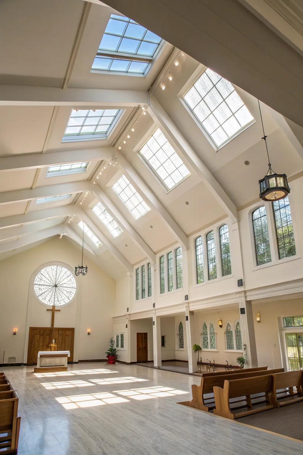 Roof windows improve the openness and brightness of the space.