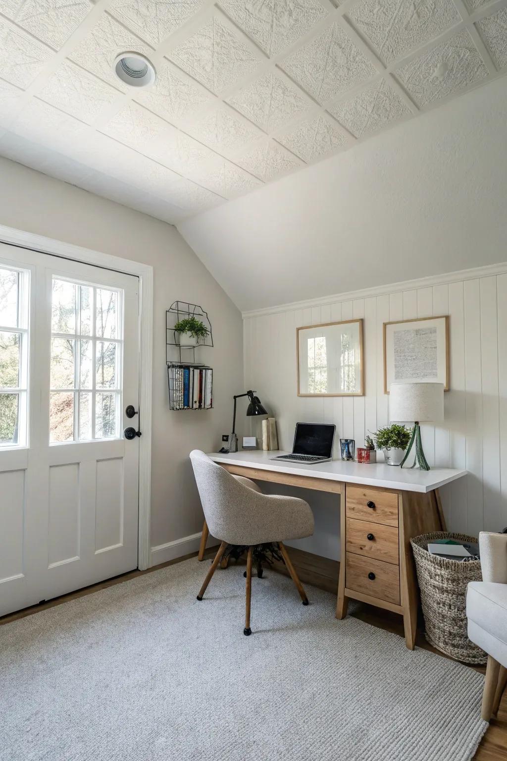 A smooth plasterboard ceiling offers a clean and modern look.