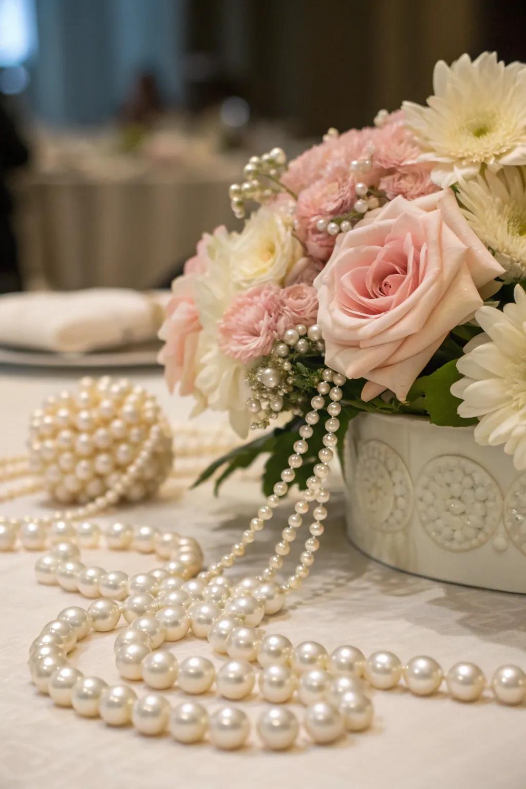 Elegant gemstone and floral centerpiece.