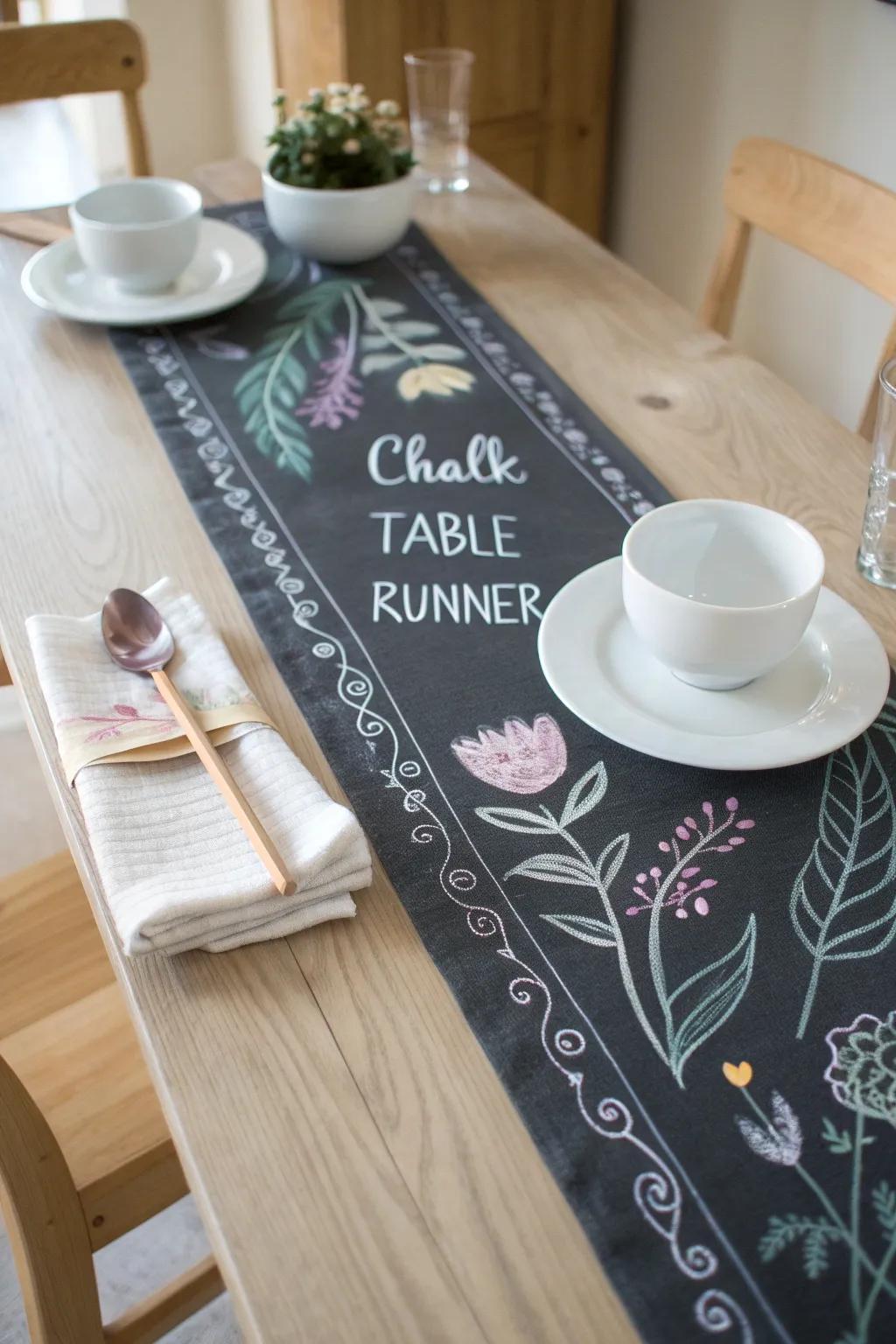 Elevate your hosted meal through a customized blackboard dining strip where creativity intertwines with elegance.