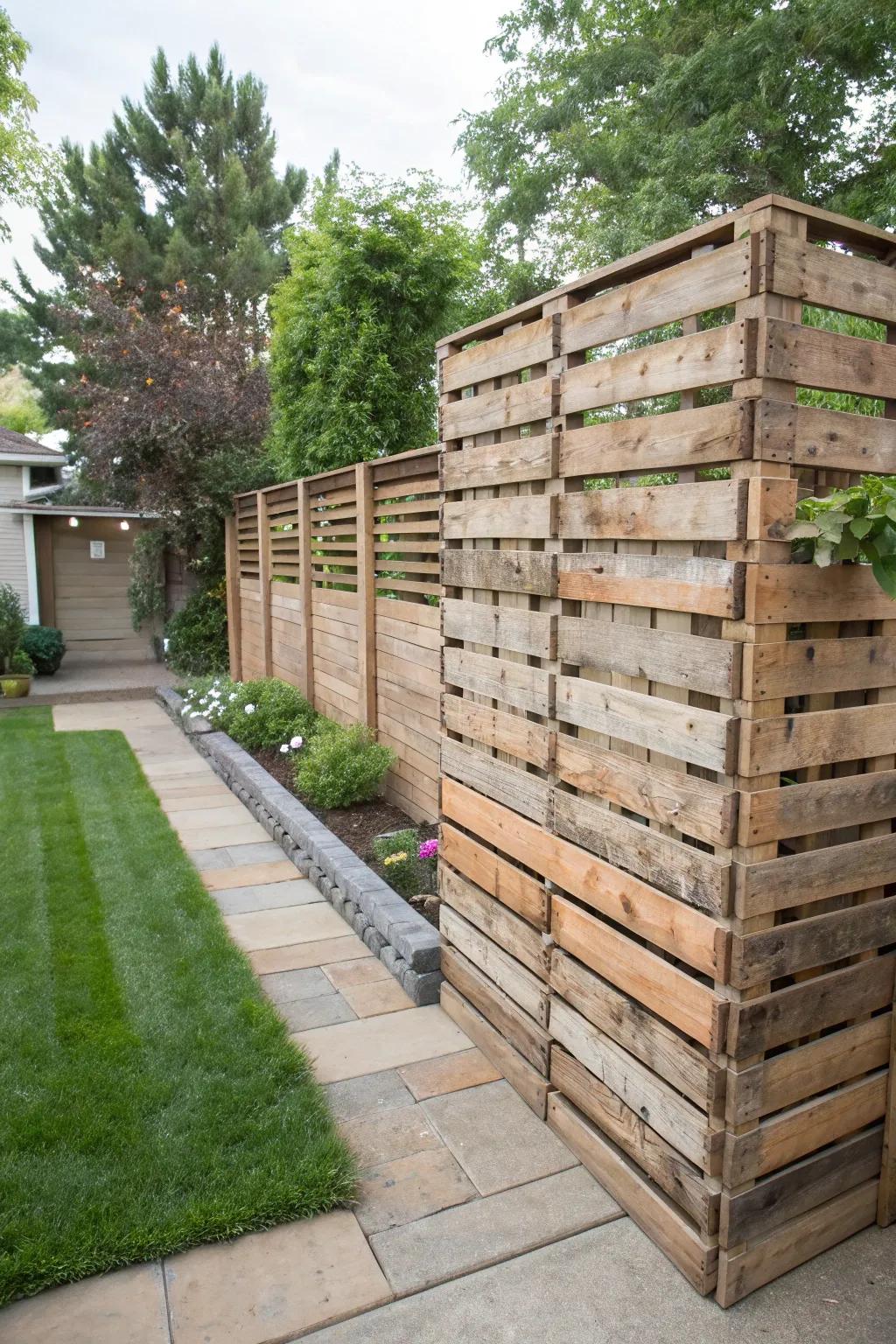 Timber skids offer a creative and sustainable privacy solution.