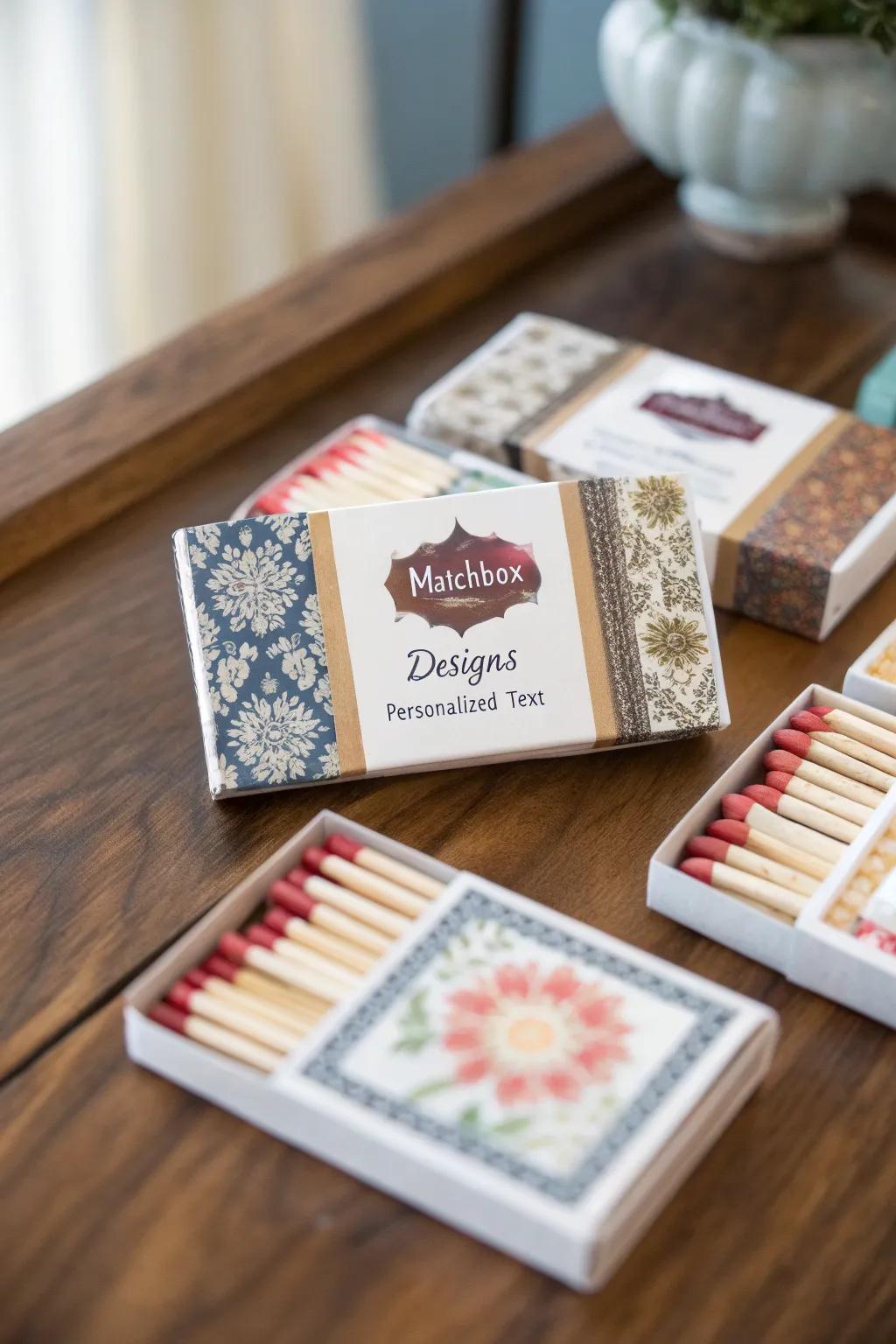 Individual matchboxes offer a vintage charm as wedding favors.