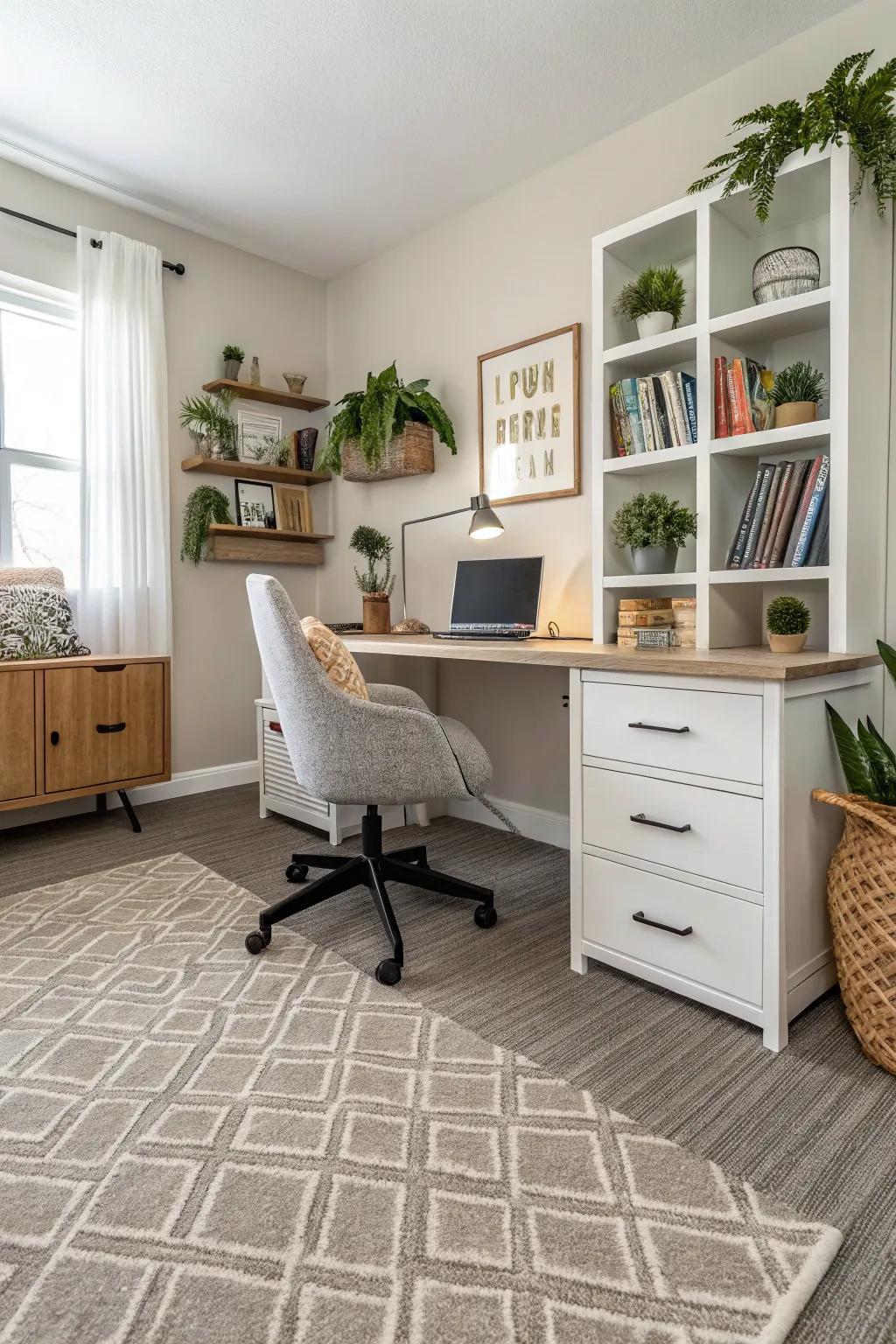 Peel-and-stick carpet tiles offer a prompt and cozy upgrade.