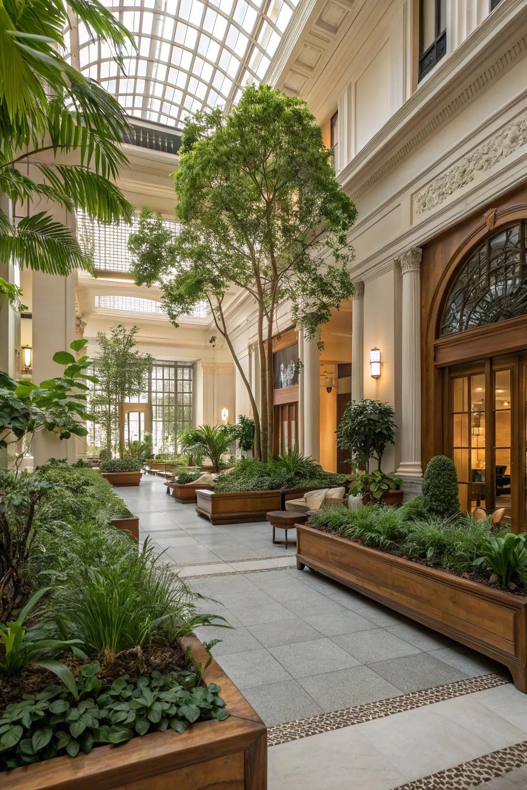An indoor garden infusing organic elements into the lobby.