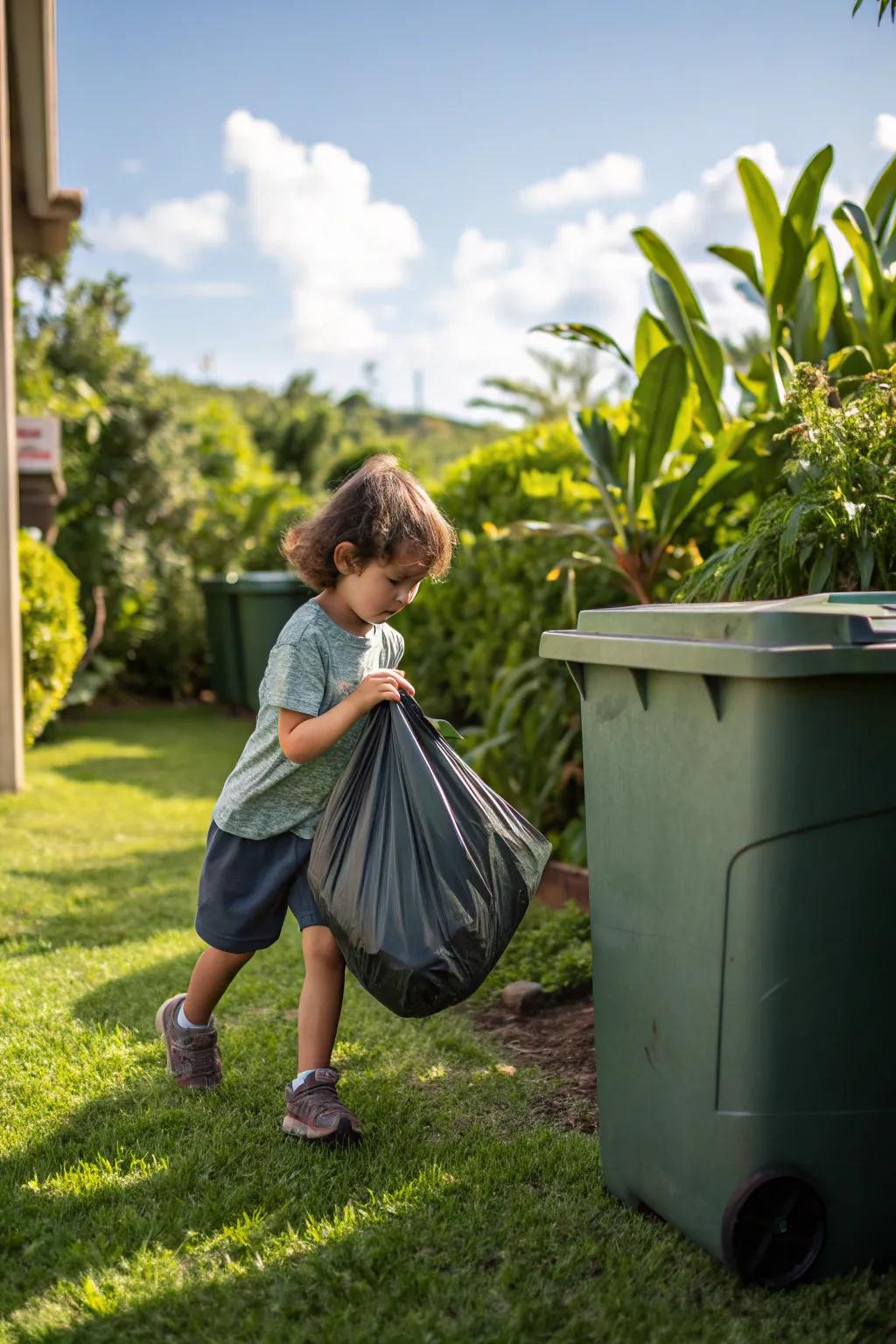 A child accepting responsibility for administering refuse.
