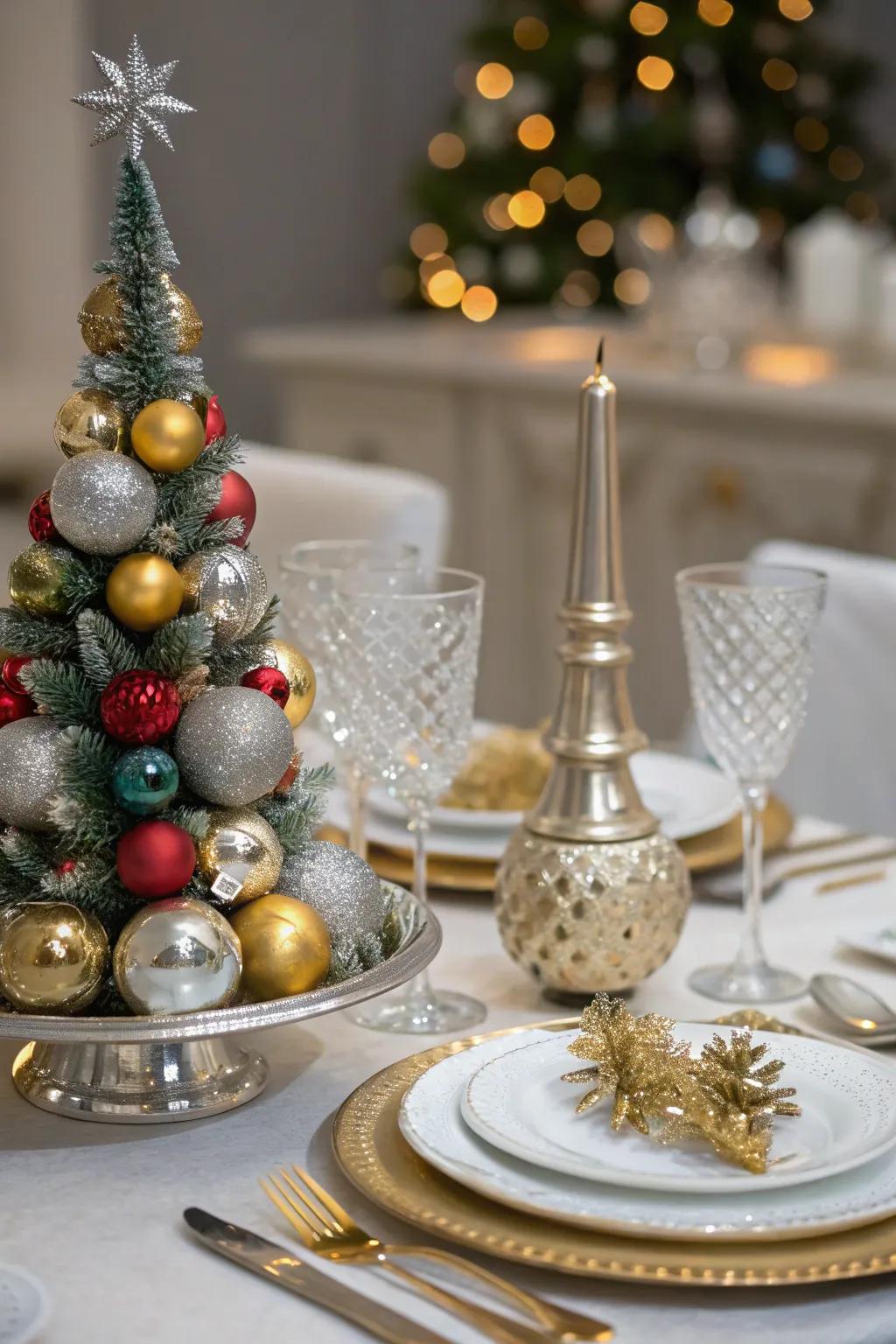 Mixing metals brings a shimmer of glamour to holiday décor.