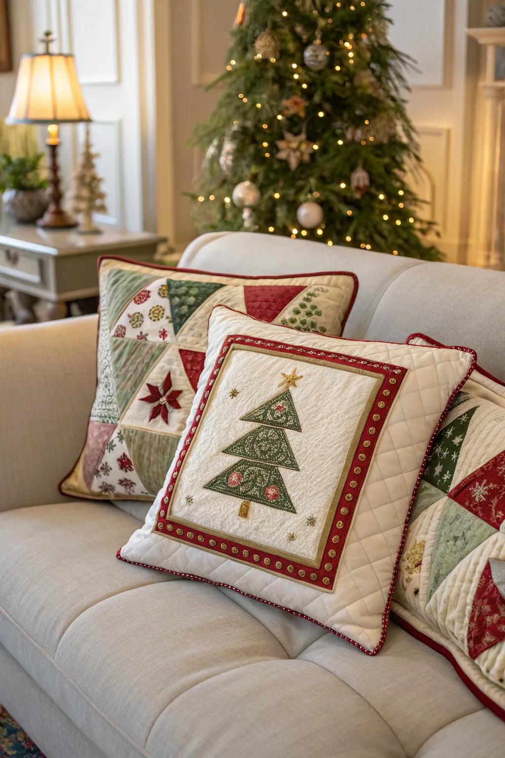 Quilted sophistication contributes comfort to the festive ornamentation.