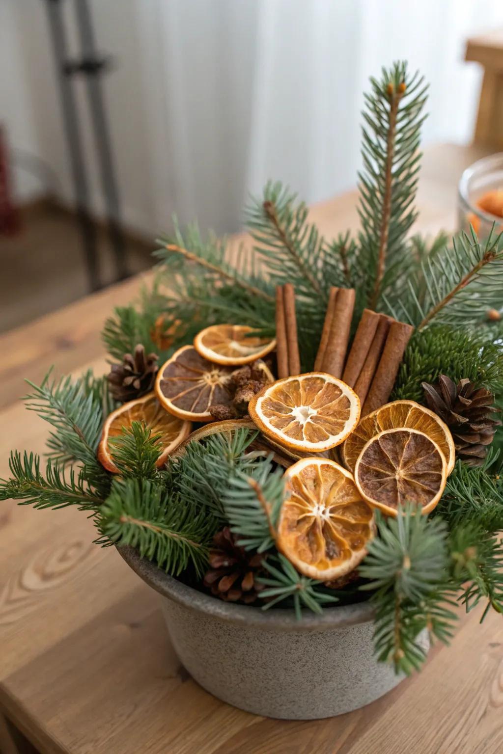 Dried citrus adds fragrance and color to festive displays.