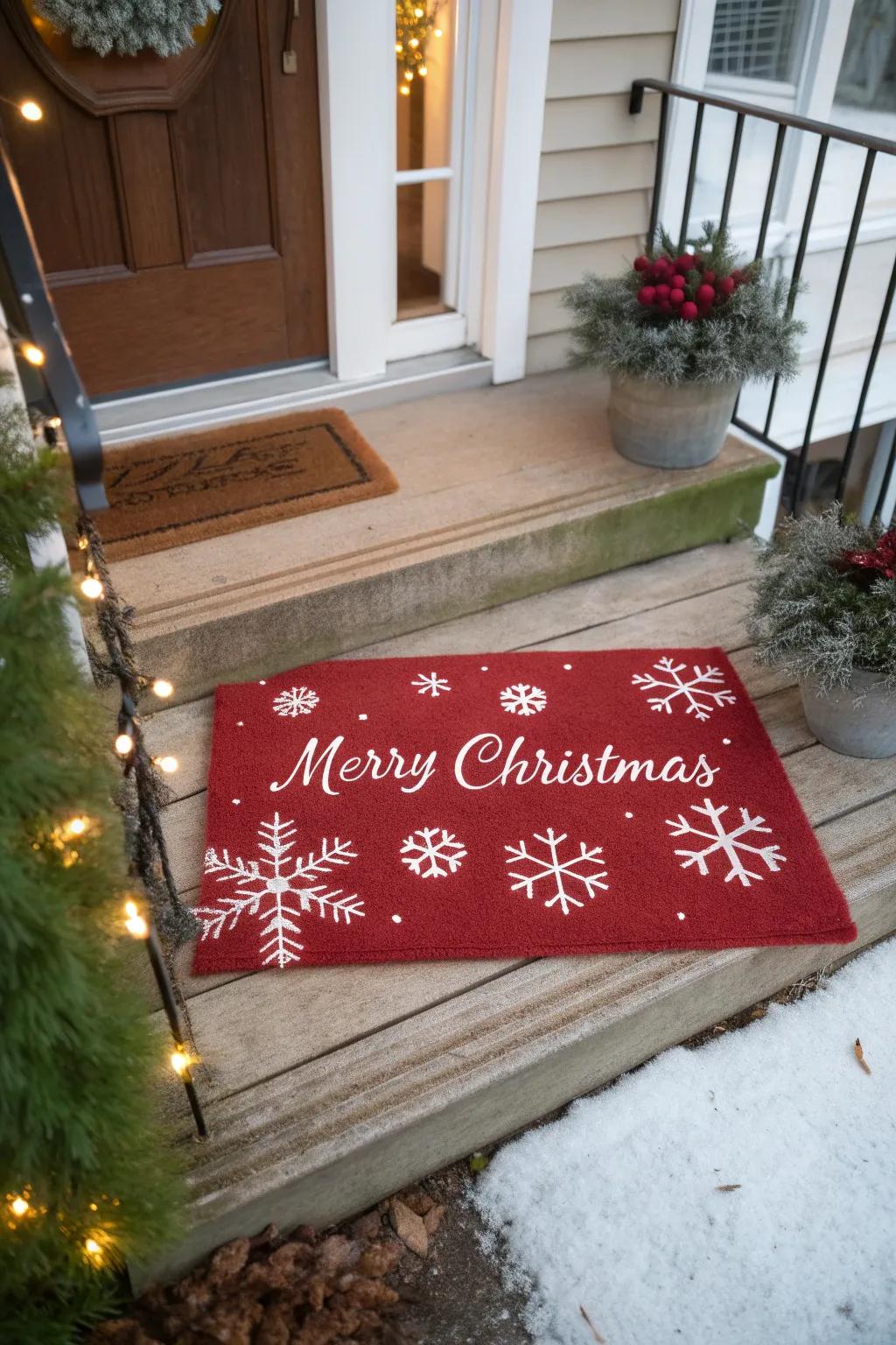 A festive mat extending a joyous welcome.