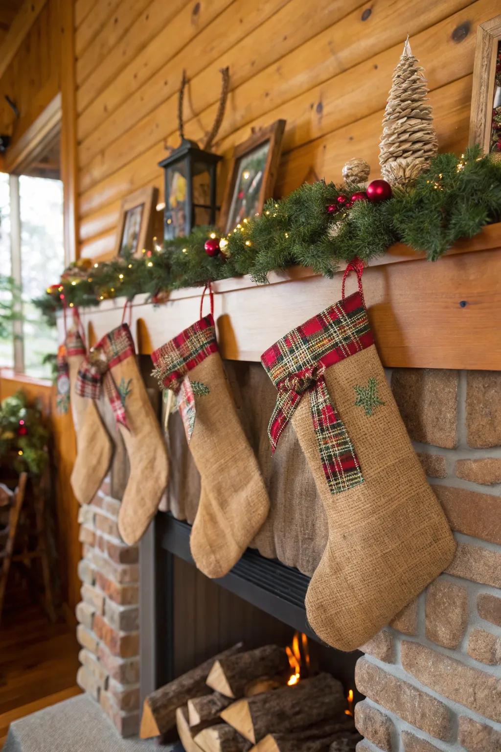 Hessian stockings convey an intimate, farmhouse vibe to your holiday adornments.