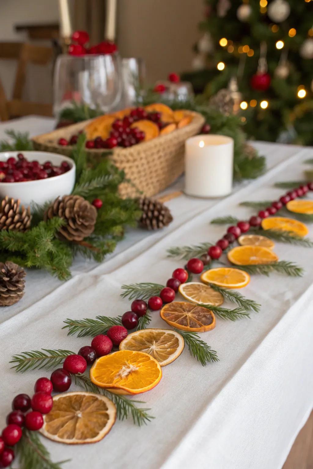 Dehydrated fruit wreaths contribute natural beauty and fragrance.