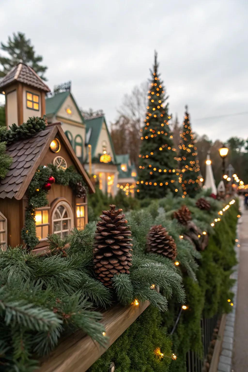 Natural elements introduce an earthy charm to your Christmas hamlet.