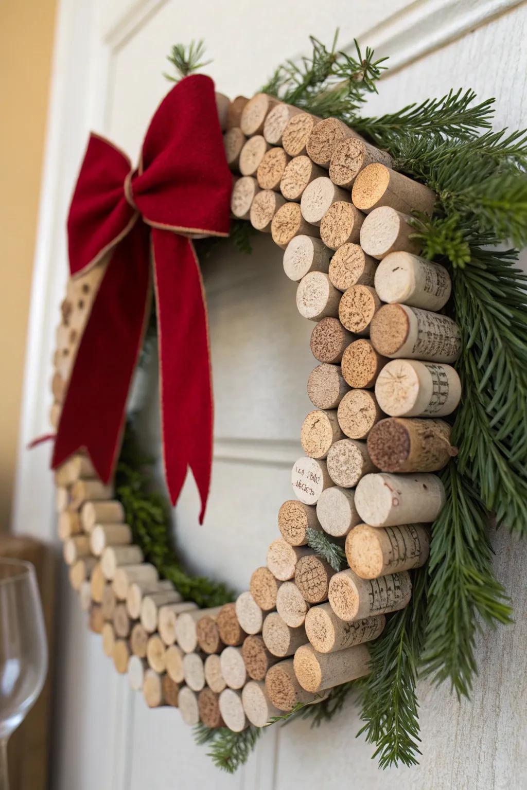 A distinctive wine stopper wreath that introduces a country chic allure to any space.