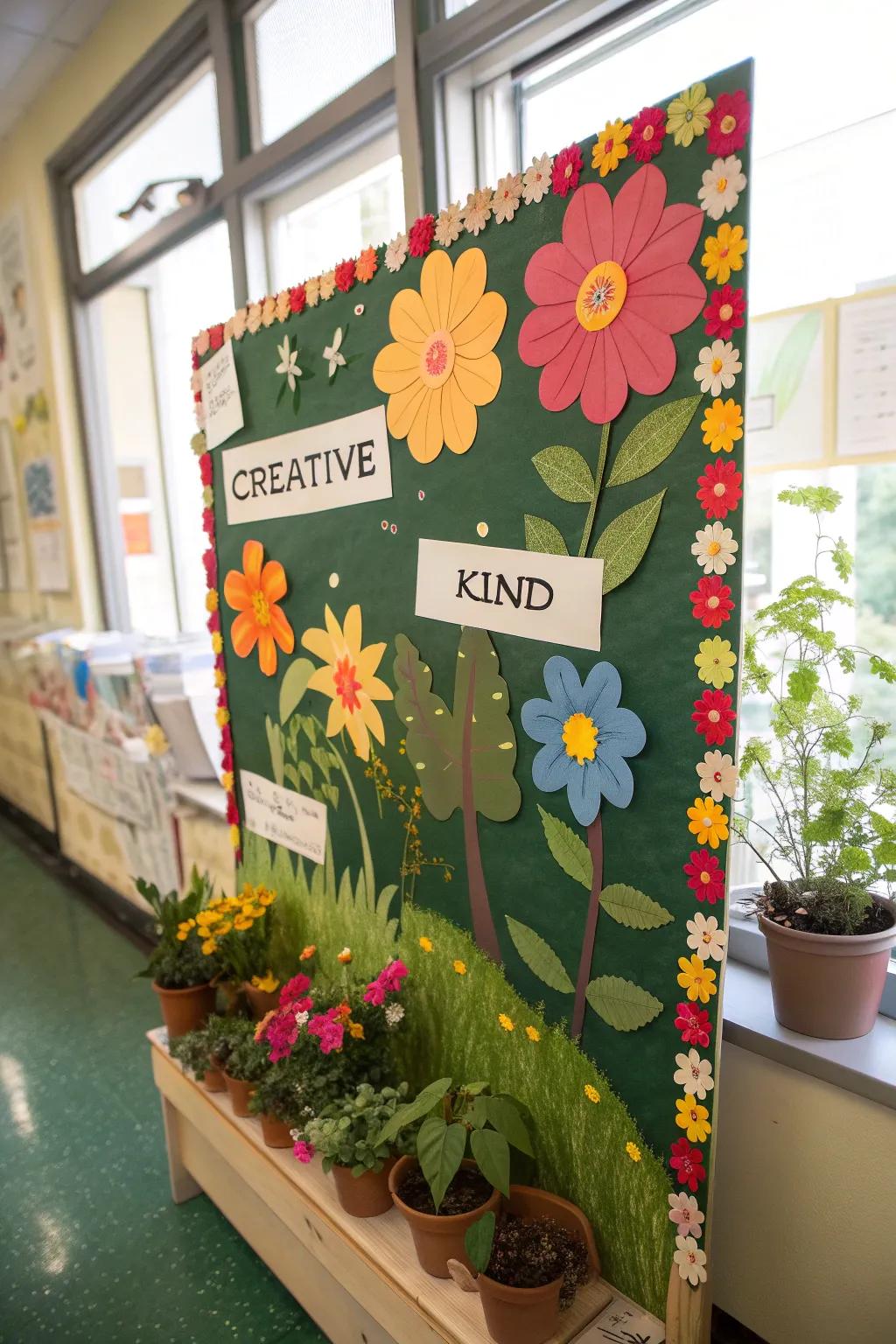 A positive and encouraging garden-themed bulletin board.
