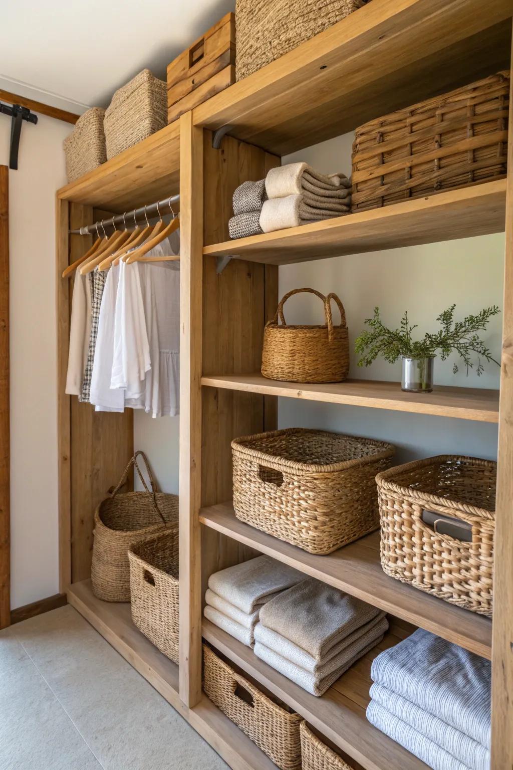 Natural materials bring warmth and texture to your closet.