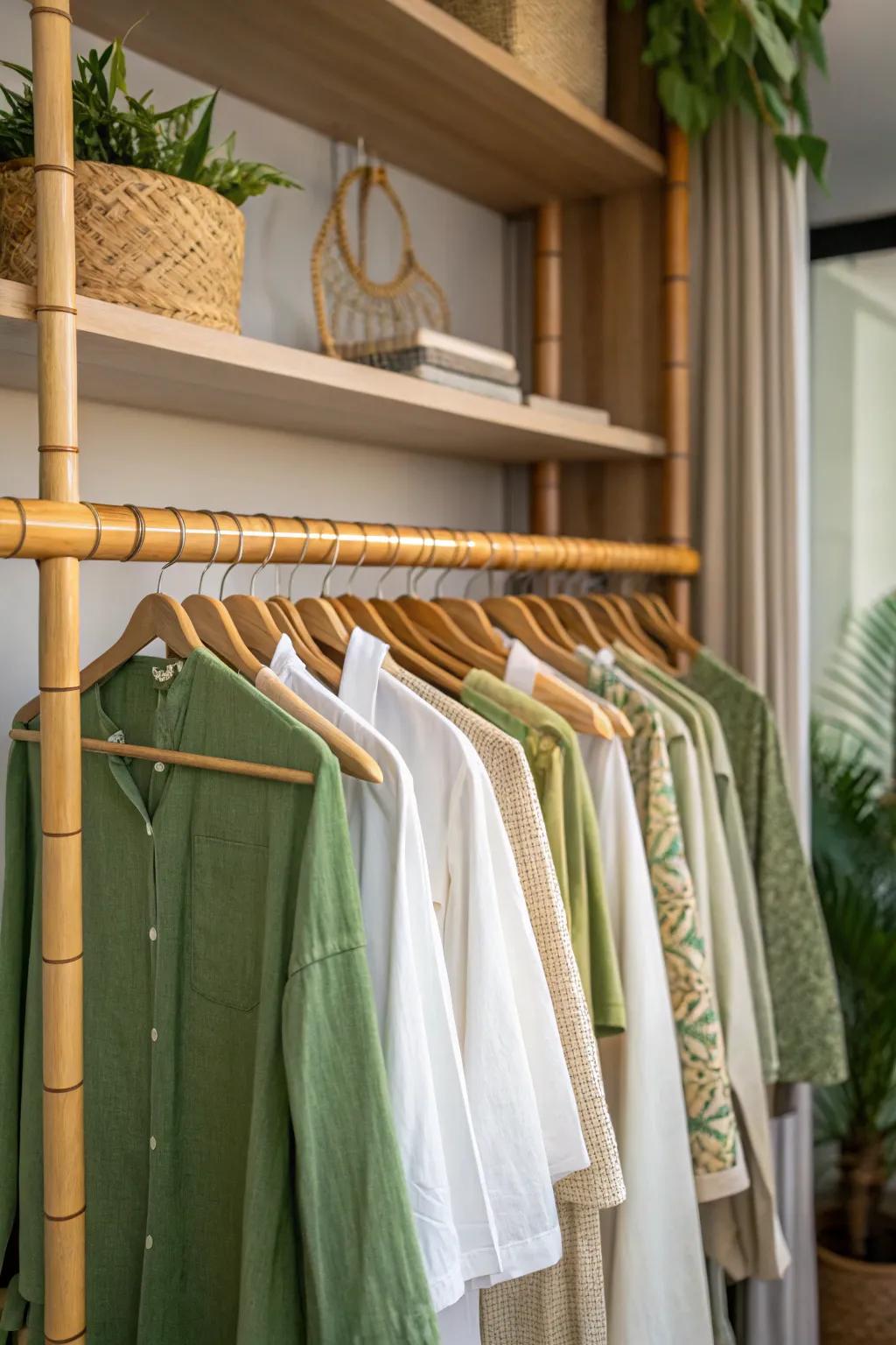 Bamboo rails provide a sustainable and stylish closet solution.