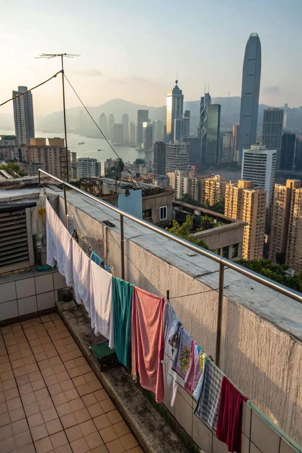 Take your laundry routine up a notch with a clothesline on the roof.