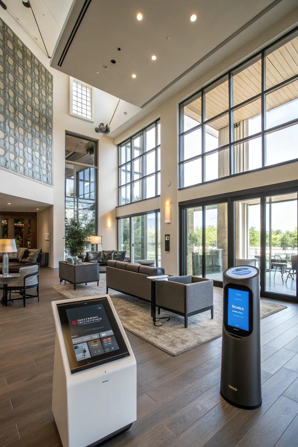 Automated systems enhancing convenience inside a clubhouse.