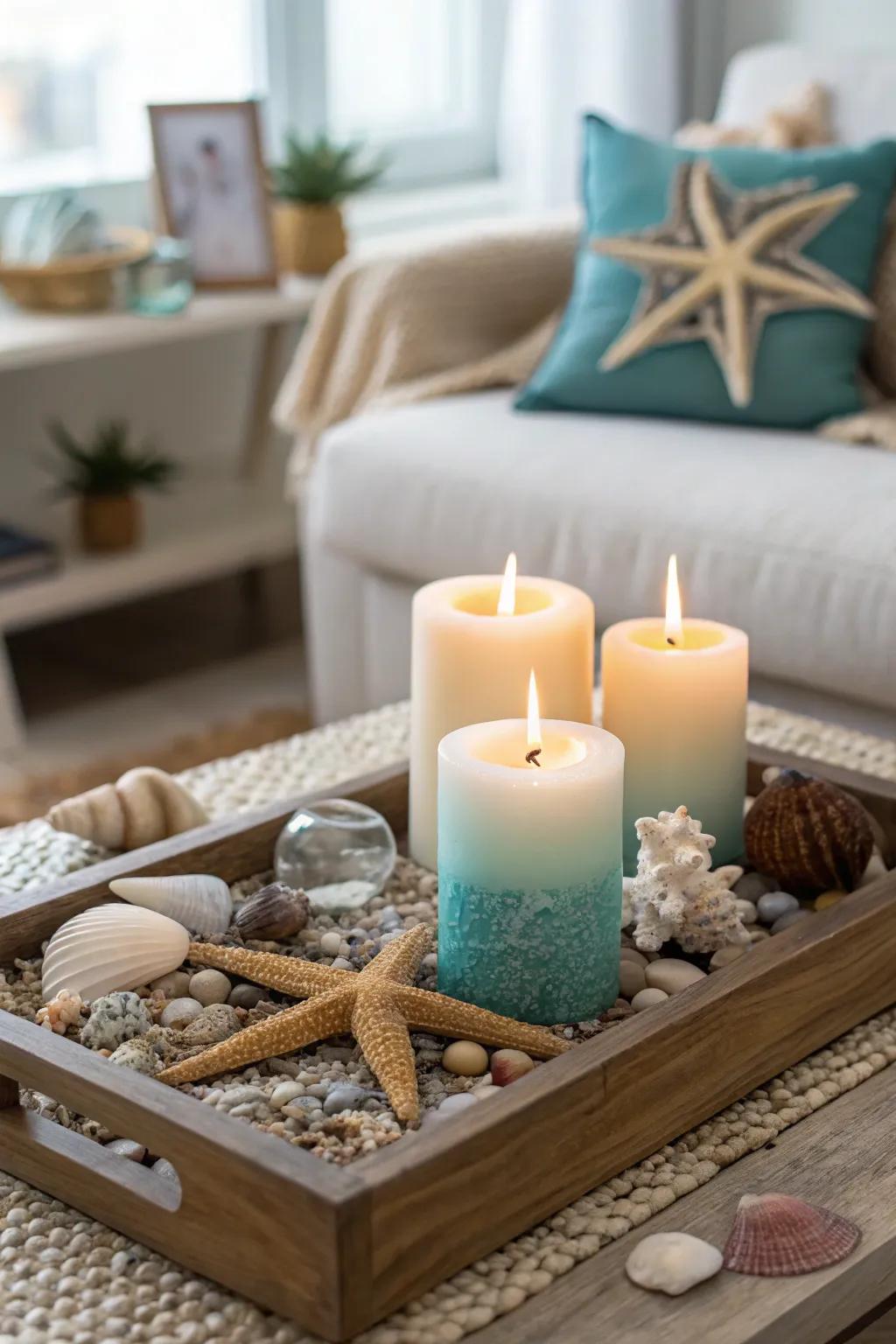 Scented candles bring the fragrance of the ocean indoors.