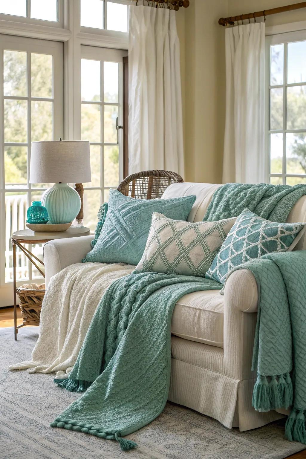 Comfortable throws and pillows add warmth.