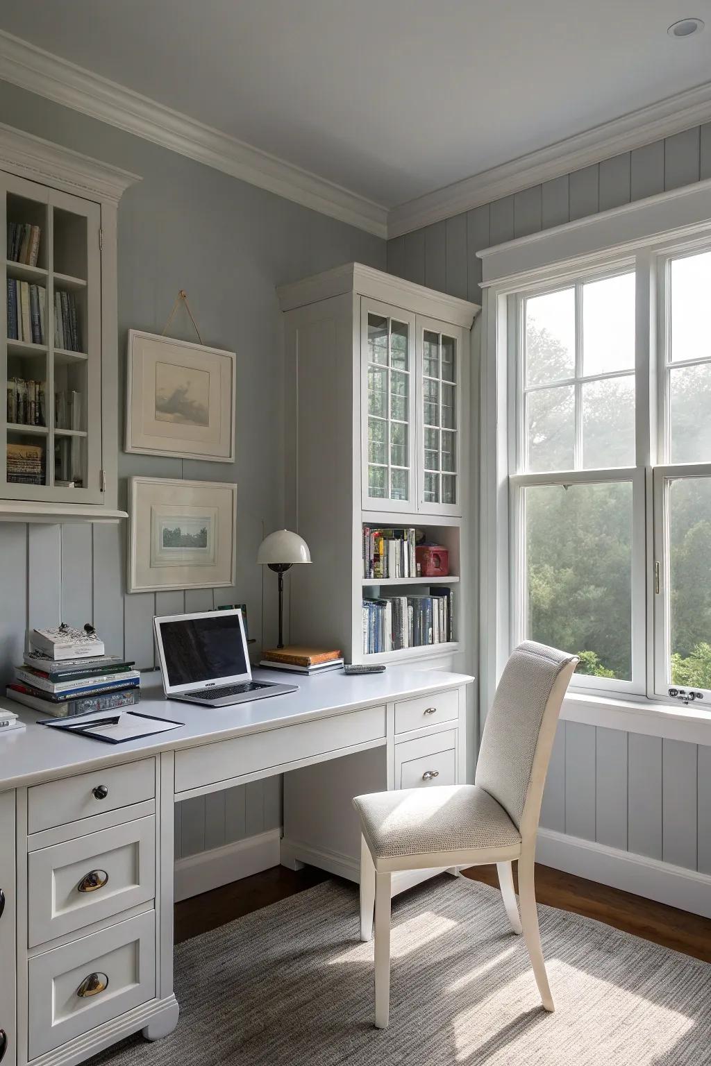 Hazy morning gray fosters calm and focus.