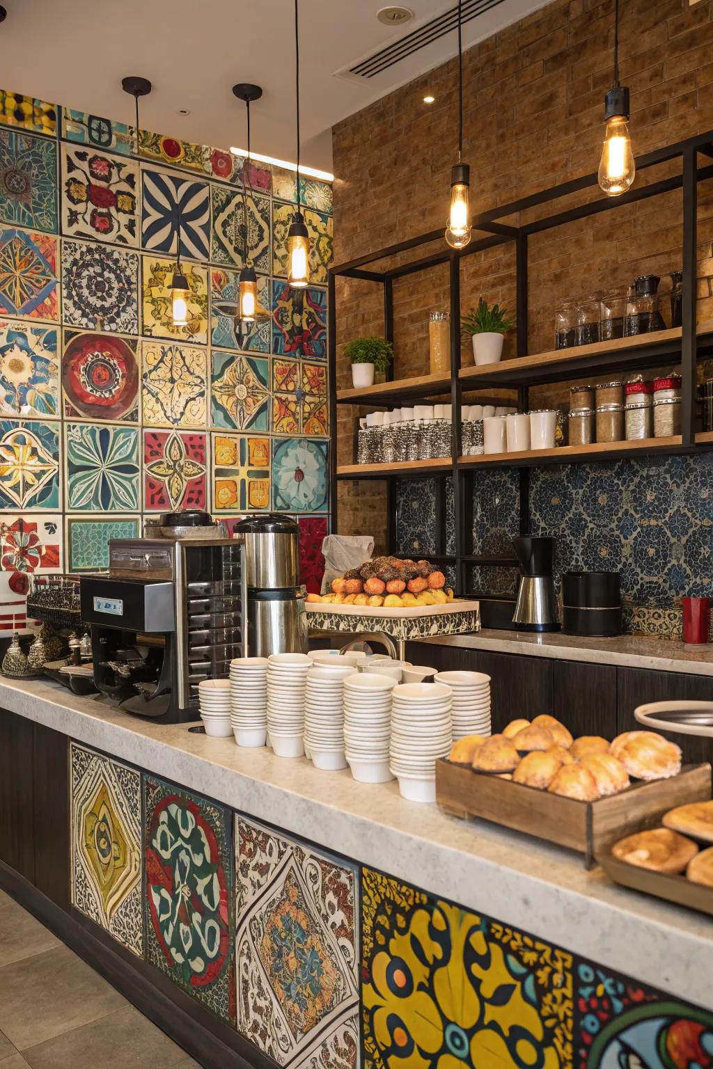 A striking backdrop infuses flair into your coffee bar.