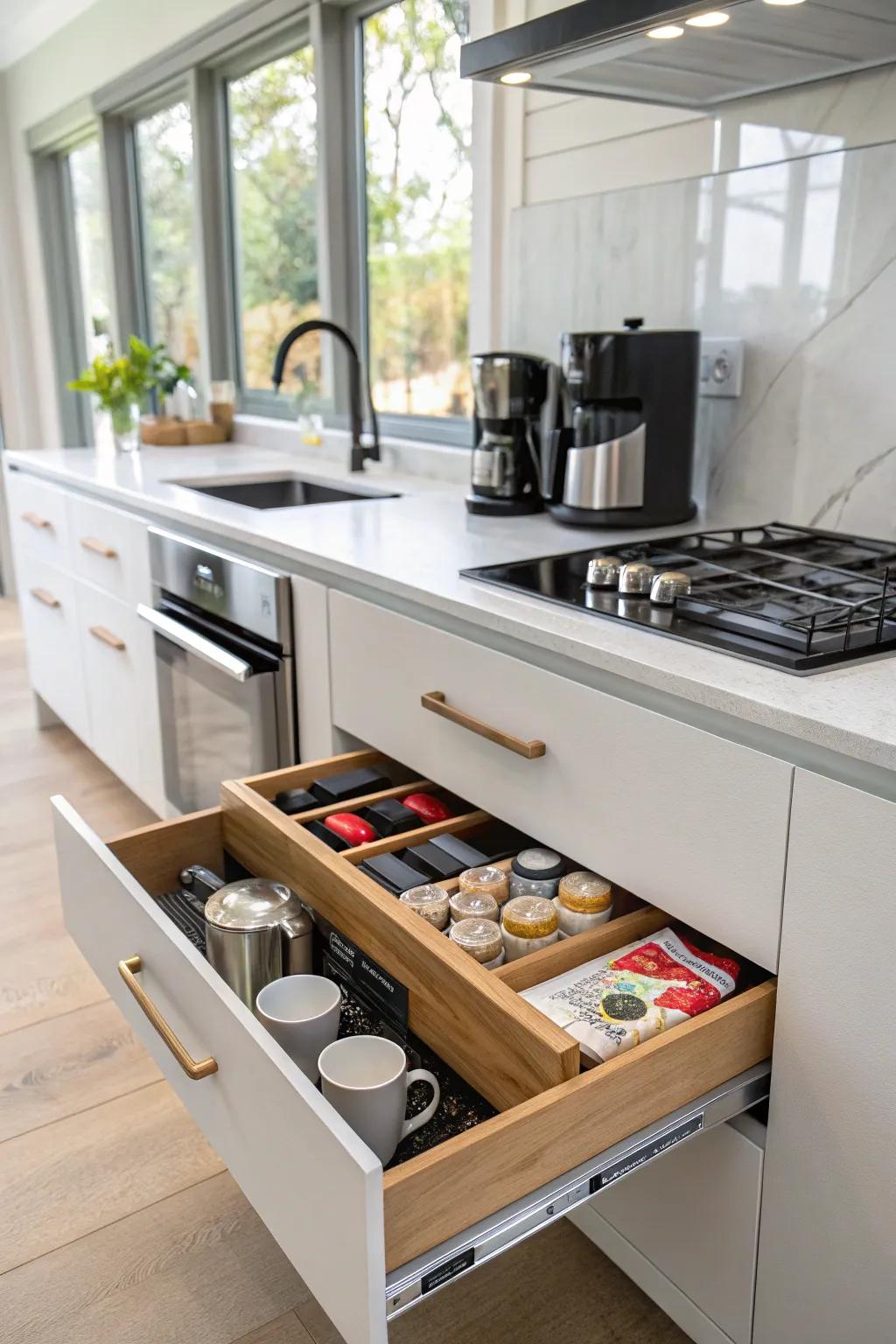 A pull-out shelf gives you more space when you need it.