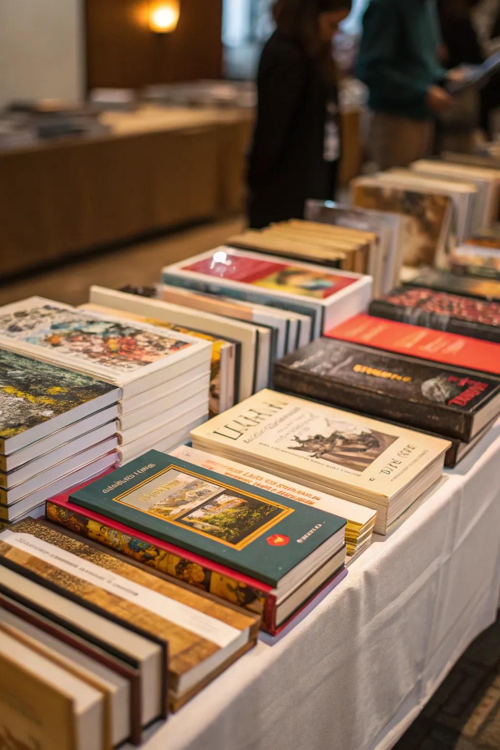 A themed compilation of books recounts a story through your decorations.