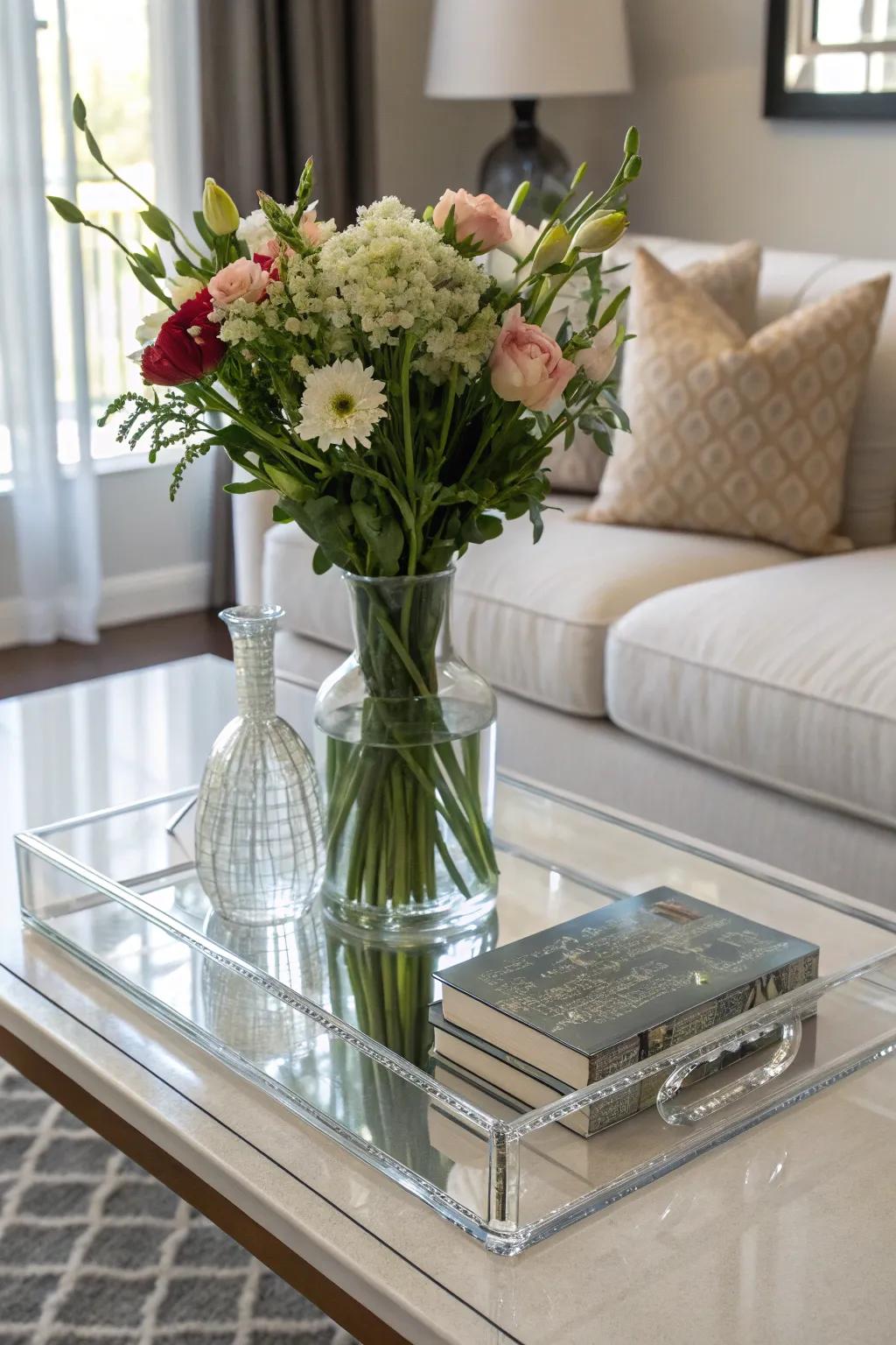 See-through items create a feeling of space and light on your coffee table.