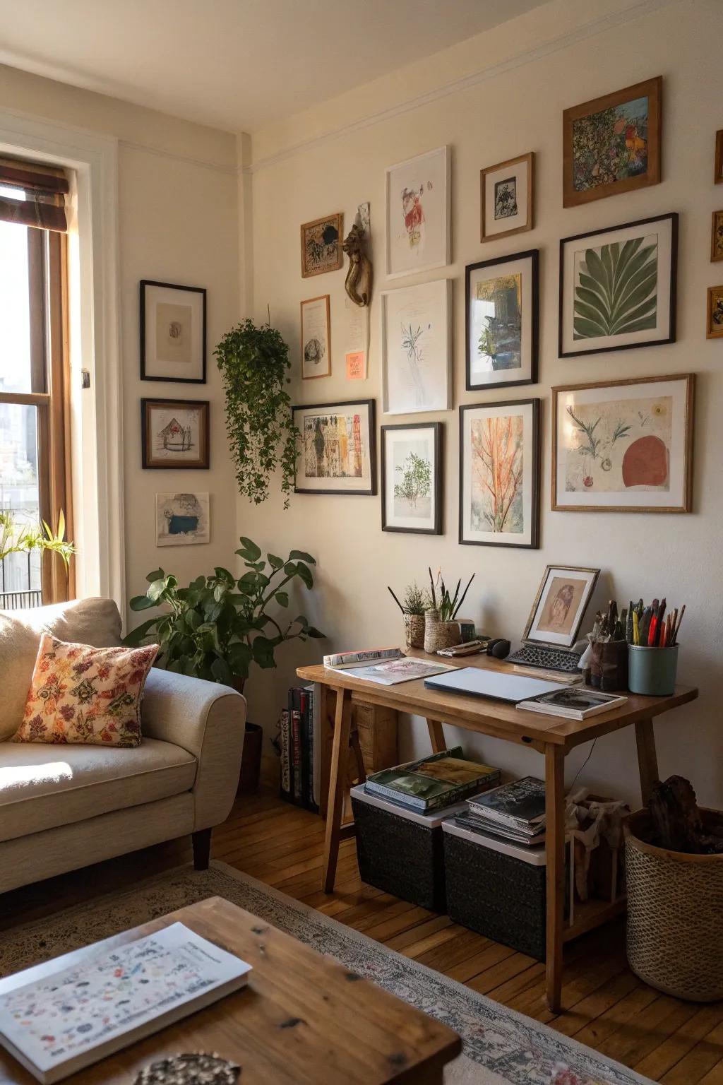 Artistic touches create an inspiring workspace.