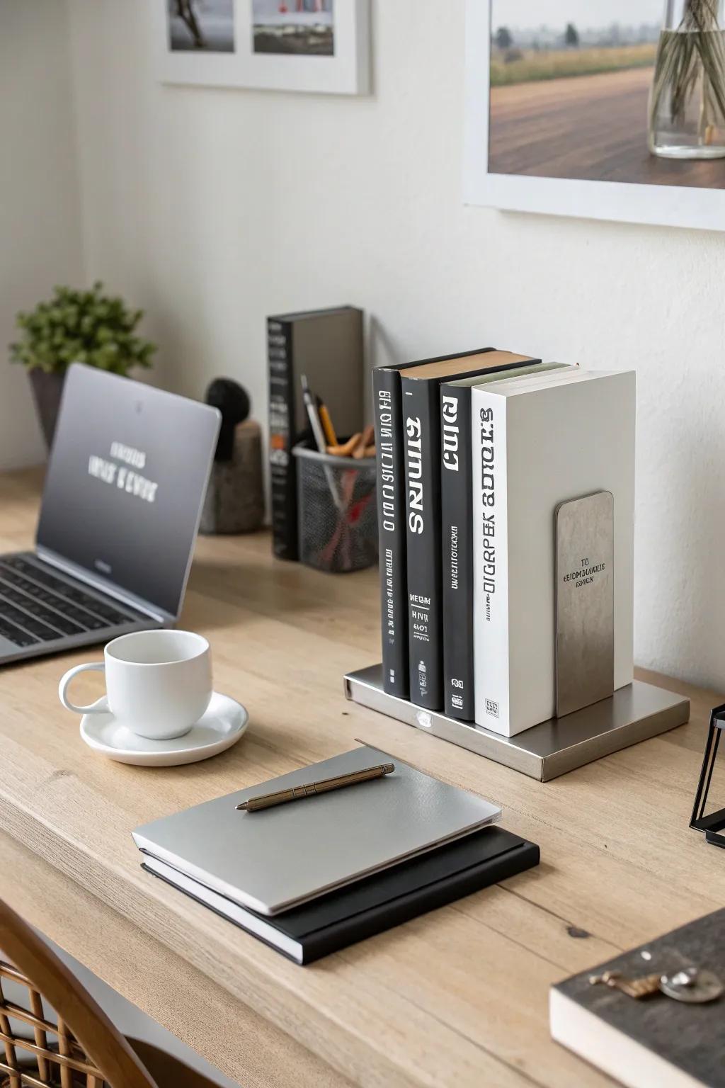 Minimalist metal bookends for a clean, elegant look