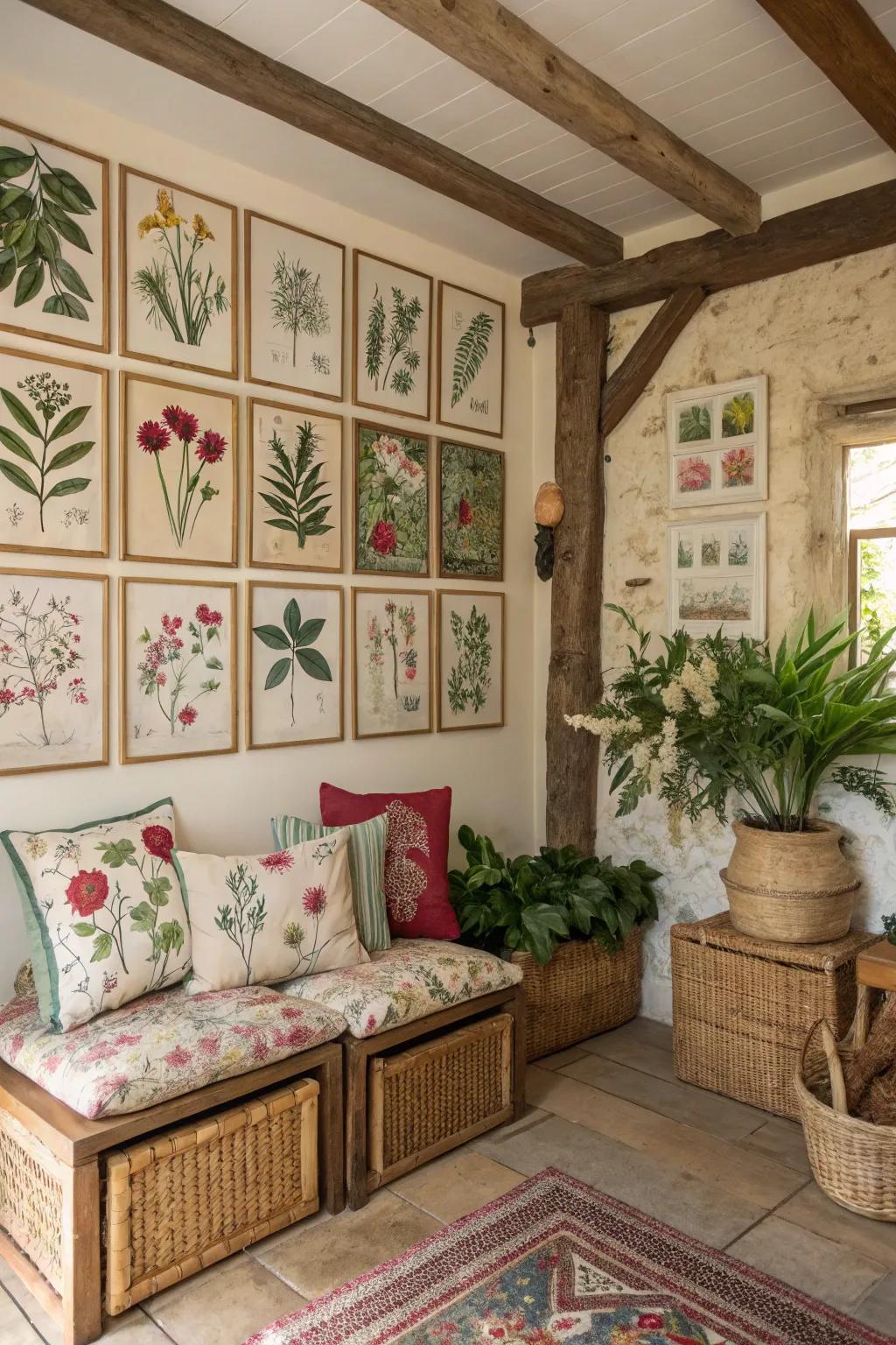 A space that celebrates nature through vibrant herbarium designs.
