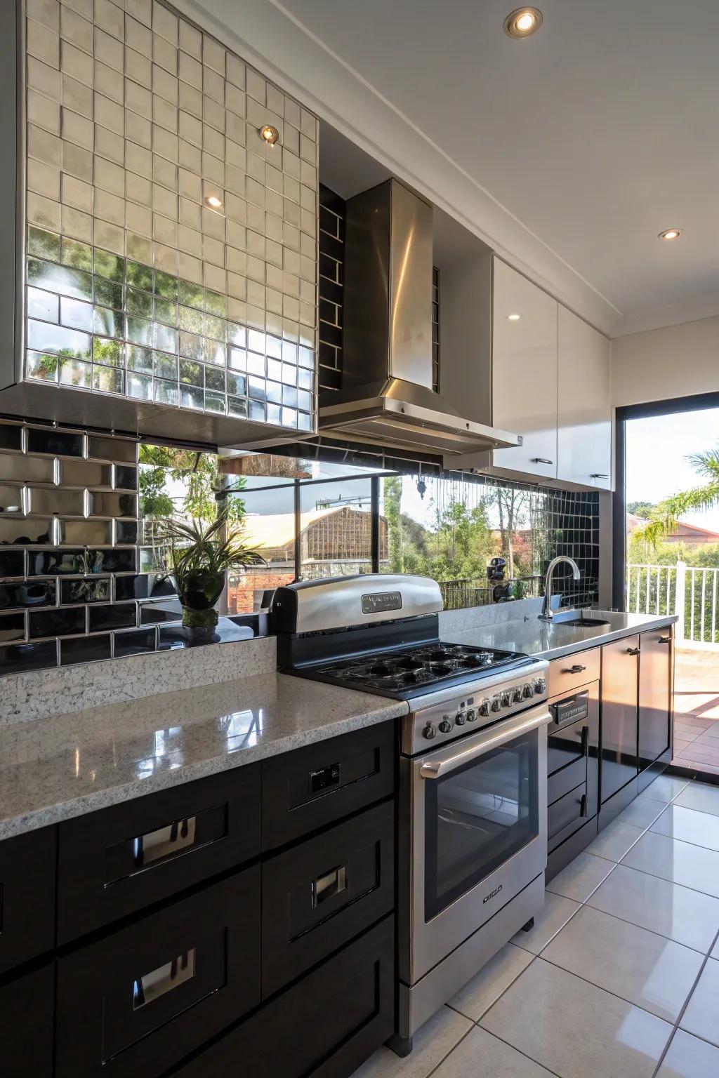 Mirrored backsplashes reflect light and enhance the sense of space in kitchens.