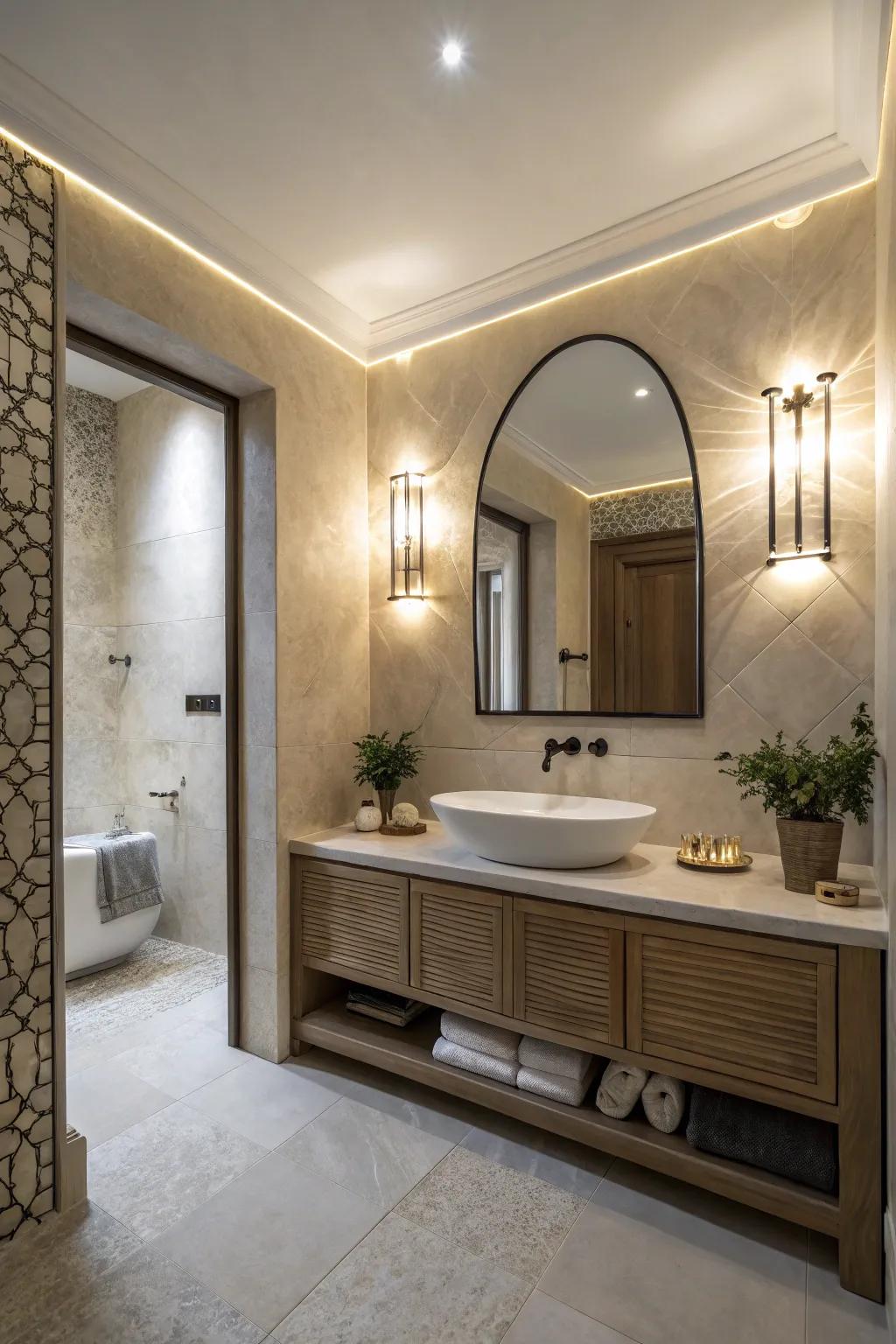 A bathroom featuring architectural lighting that enhances the atmosphere.