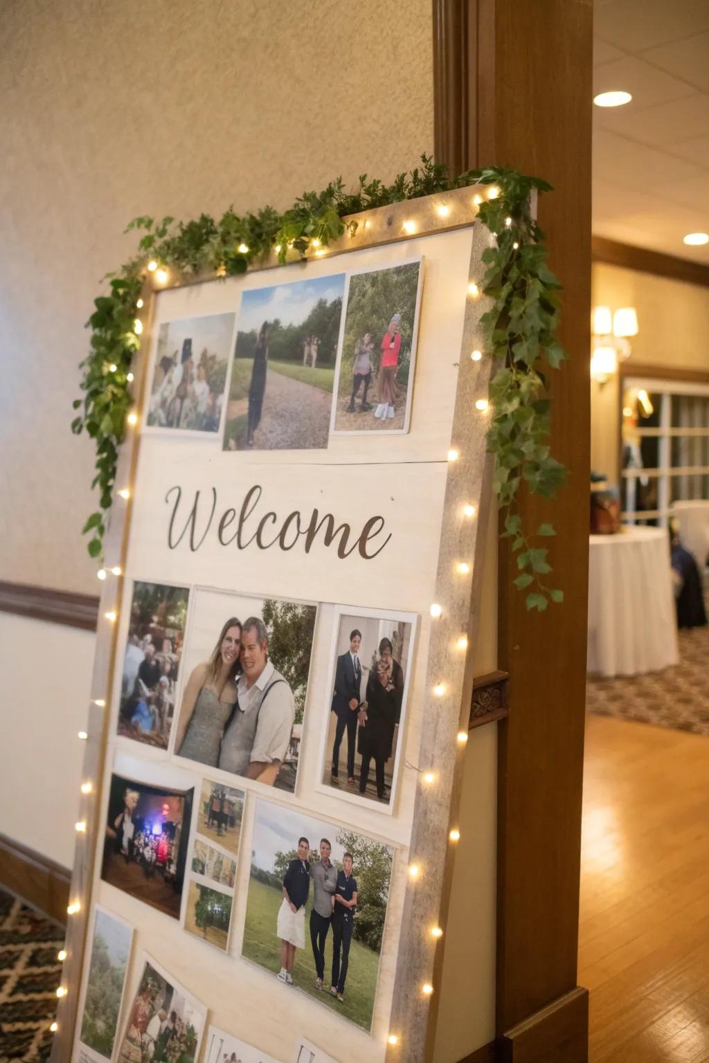A snapshot collage board shares personal stories and warm welcomes.