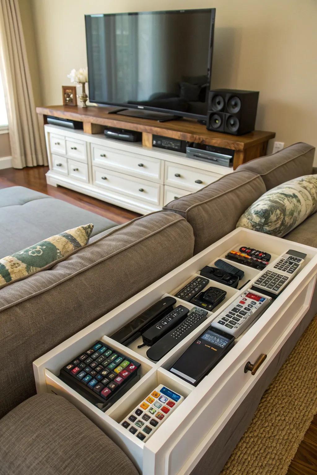 A media console setup on a sideboard for entertainment.
