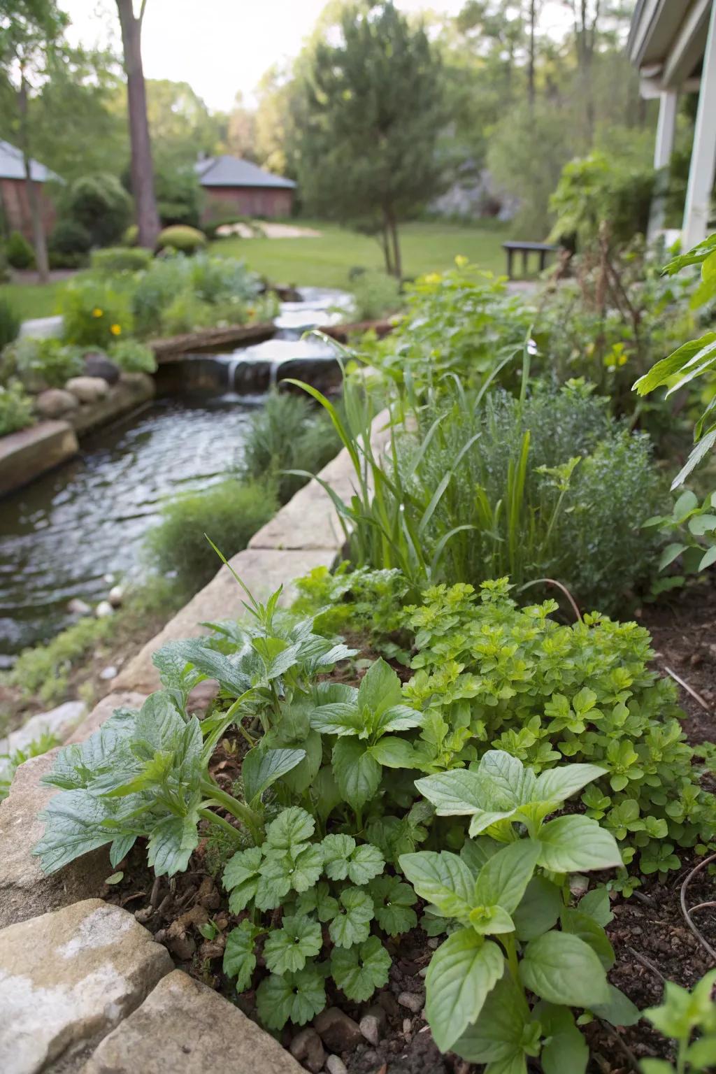 Edible flora prospers by the stream, furnishing fresh constituents for your culinary endeavors.