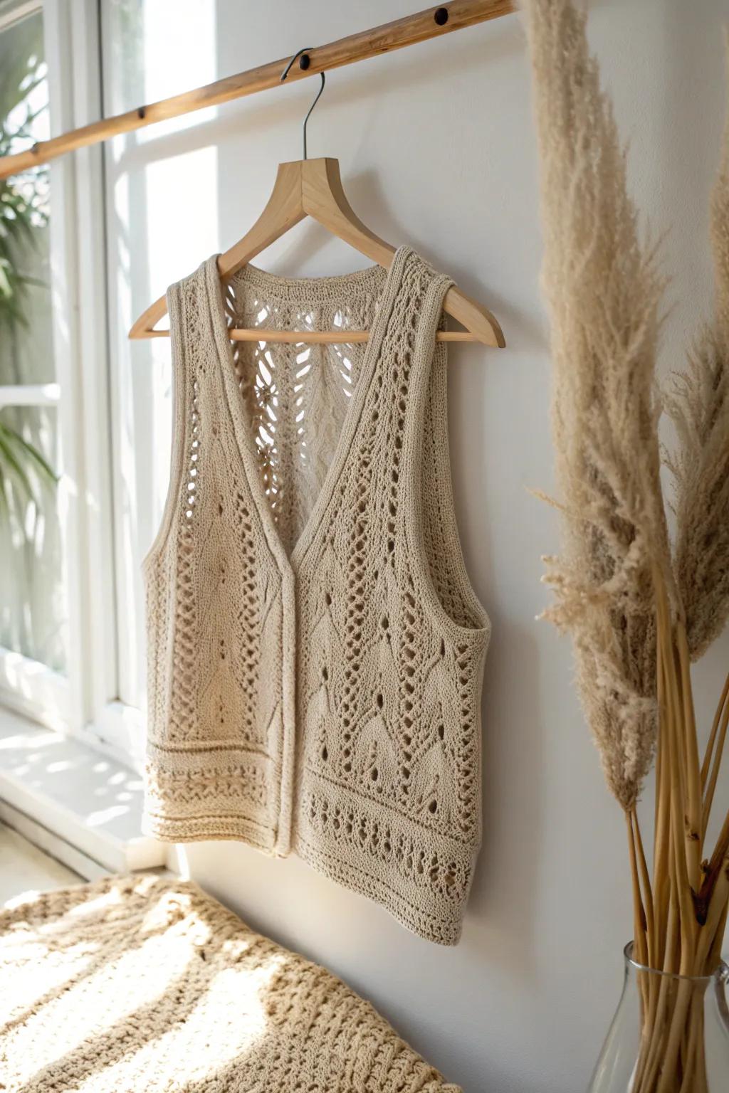 Spruce up your style with this elegantly designed stitchwork vest&mdash;where minimalism meets bohemian appeal.