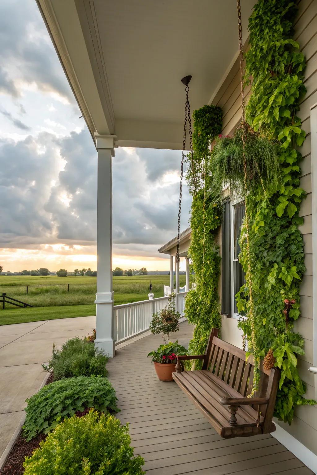 Wallside gardens breathe life into smaller porches without causing clutter.