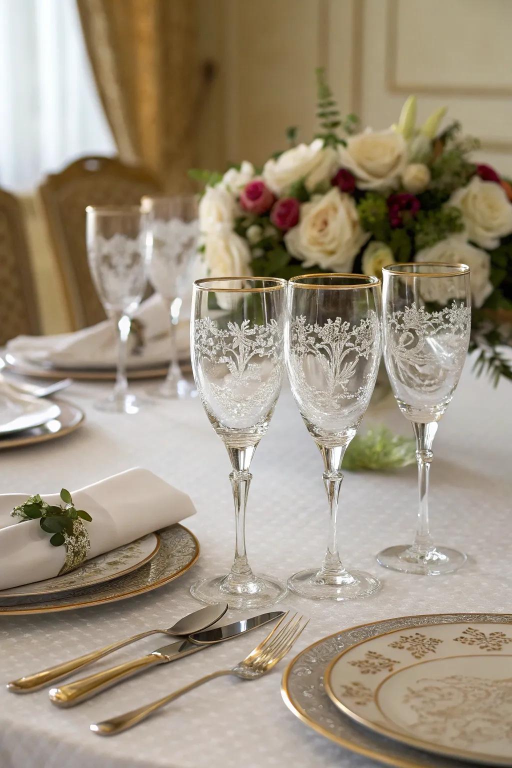 Inscribed crystalware imparts elegance into any gathering.