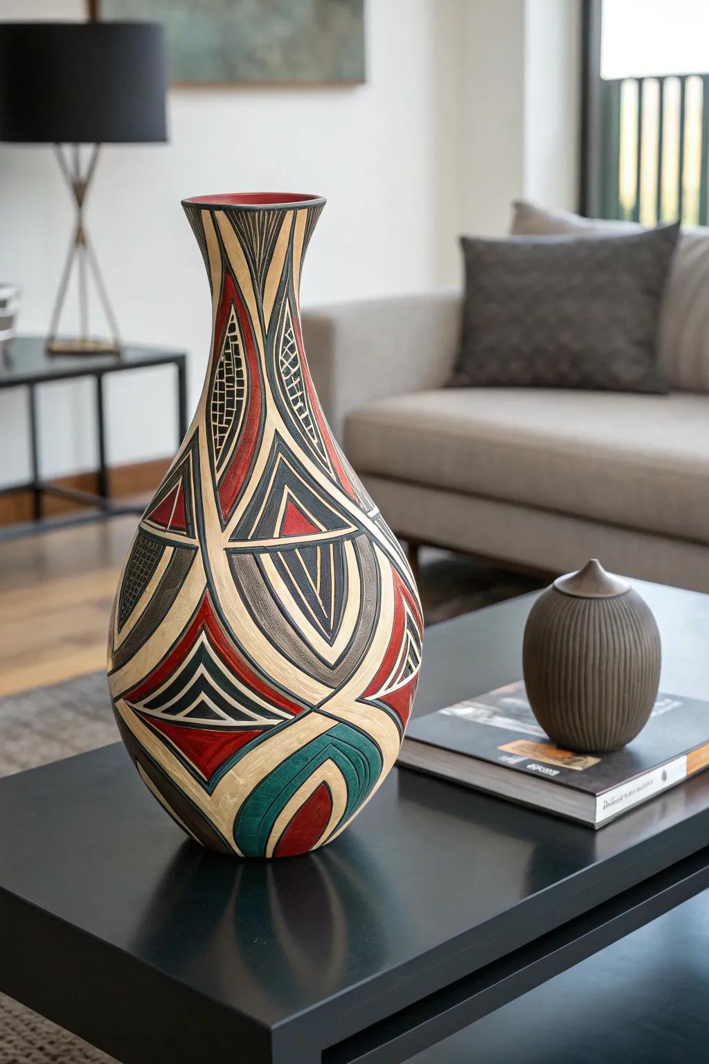 Abstract art pieces introduce a modern touch to your decor.