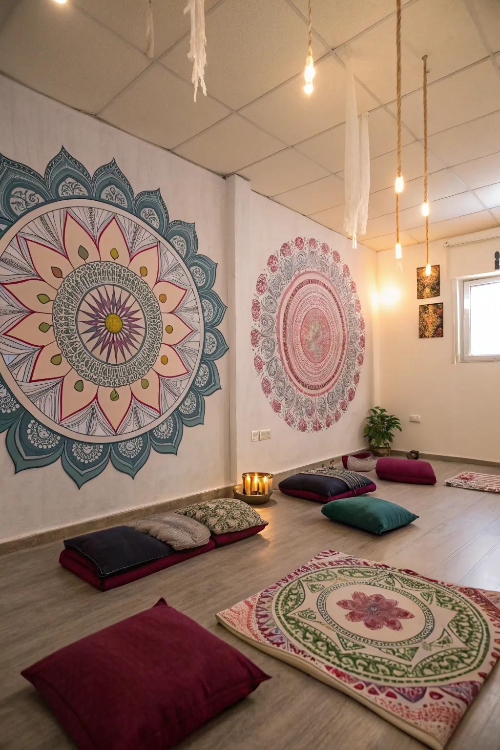 Mystical mandalas infusing serenity and harmony into a tranquil space.
